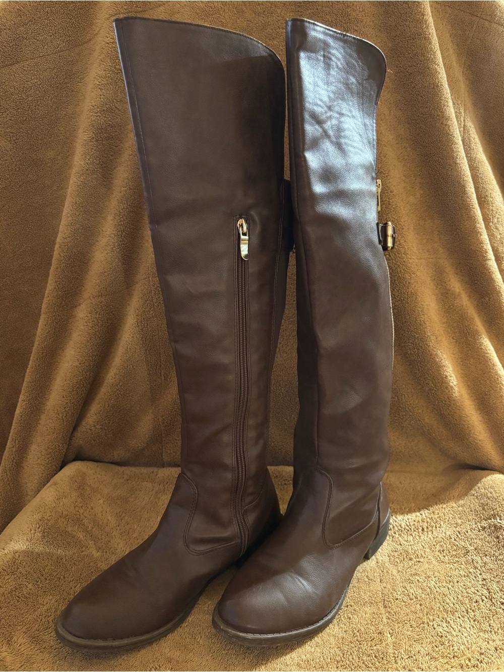 Lily Brown Over-the-Knee Riding Boots with Gold-Tone Accent